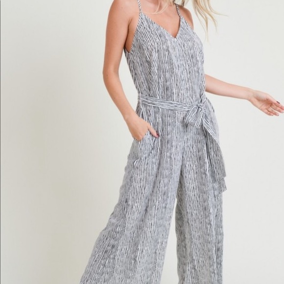 White and Black Striped Jumpsuit - Picture 1 of 8